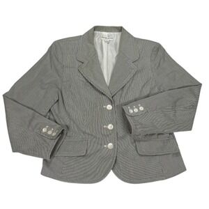 Vtg Pendleton Petite Blazer Jacket Womens Large Black White Striped Sholder Pads